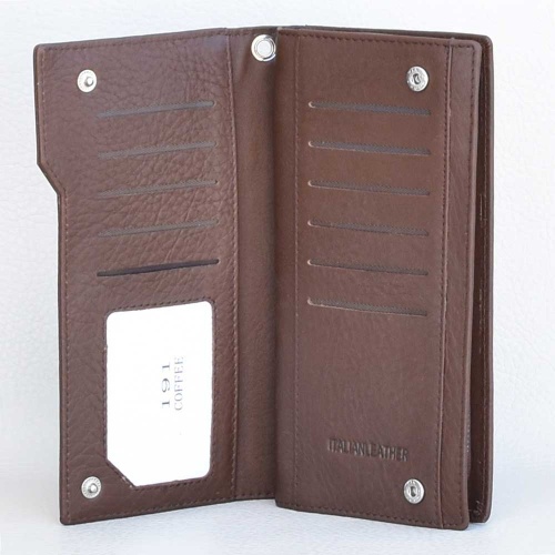 Дамско портмоне от естествена кожа с цип, външен монетник и страница за карти, цвят-кафе