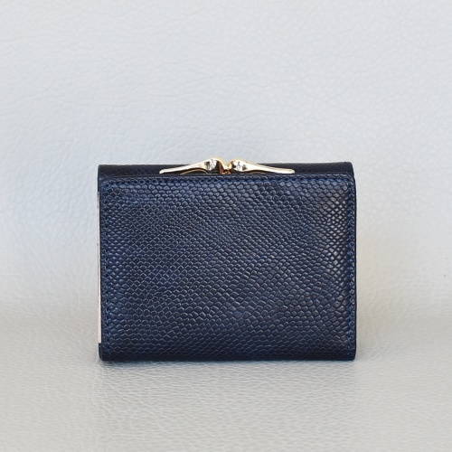 Евтино дамско портмоне от еко кожа малко с външен монетник тъмно синьо