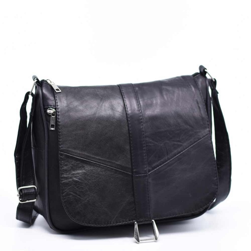 Дамска чанта от естествена кожа на парчета, с дълга дръжка за през рамо, нов модел, черна