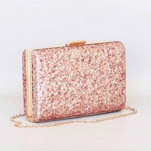 Клъч, тип портмоне-официална бална дамска чанта, розово злато