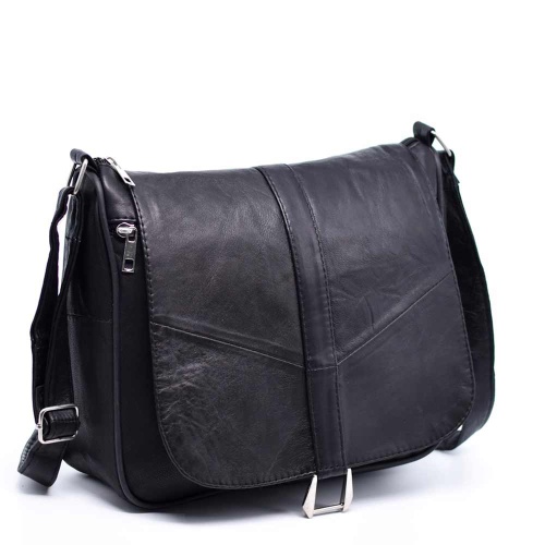Дамска чанта от естествена кожа на парчета, с дълга дръжка за през рамо, нов модел, черна