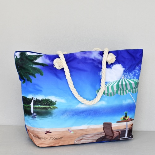 Плажна чанта голяма текстилна с морски пейзаж затваряне с цип лято 2018