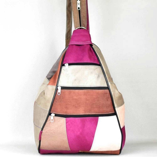 Дамска раница-чанта от естествен велур с външни джобчета, красиви пастелни цветове