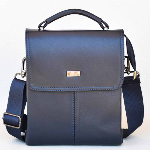 Мъжки чанти: Мъжка чанта от естествена телешка кожа, спортно-елегантен модел, височина 23 см, синя