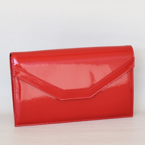 Клъч-официална бална лачена чанта българска червена