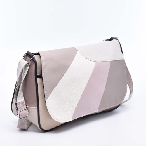 Дамска чанта от естествена кожа с дълга дръжка, светли пастелни цветове