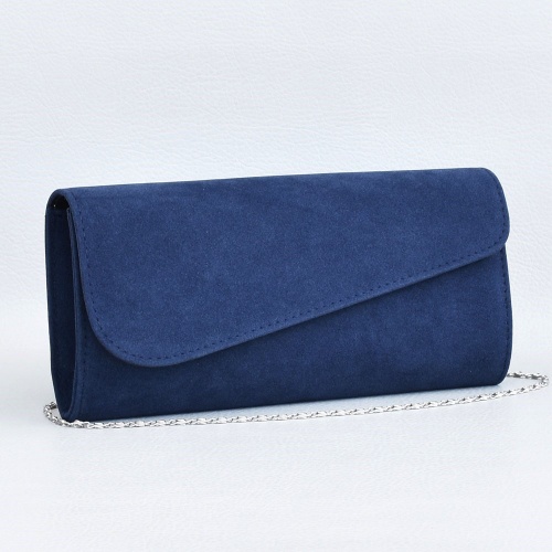 Клъч, тип плик-официална дамска чанта от велур, българска, тъмно синя
