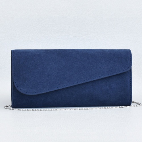 Клъч, тип плик-официална дамска чанта от велур, българска, тъмно синя