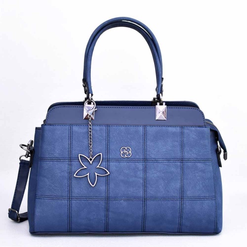 Дамска чанта, твърда, с три отделния за носене в ръка или на рамо, синя