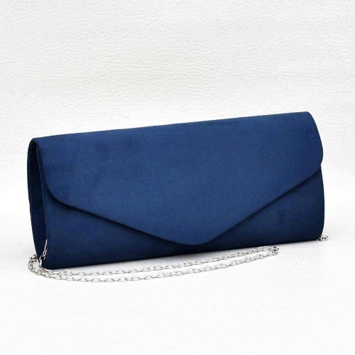 Официална дамска чанта клъч, тип плик от велур, синя