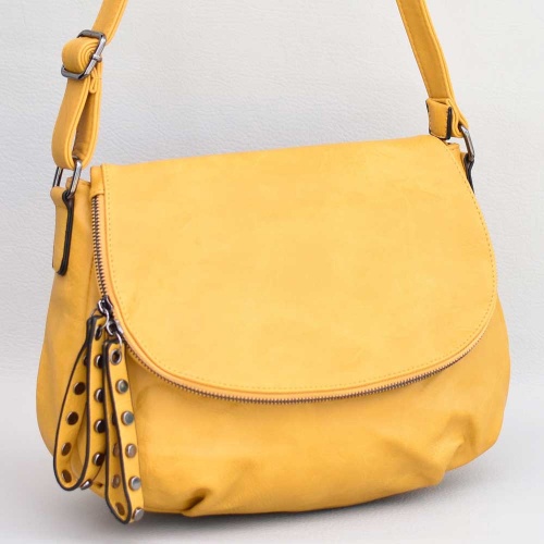 Голяма дамска чанта за през рамо, тип преметка, от висококачествена еко кожа, горчица