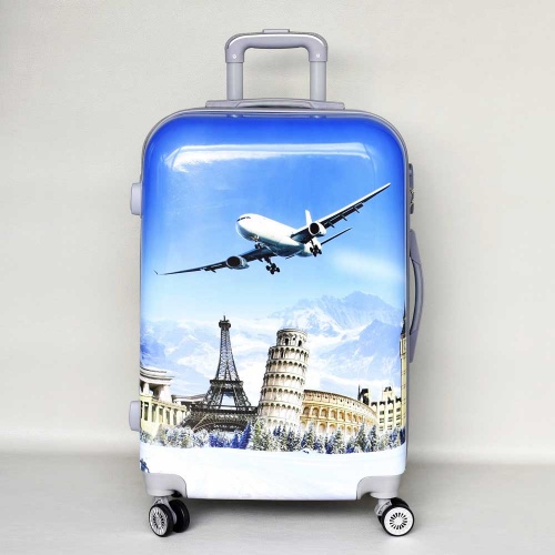 Твърд куфар с колелца от поликарбон с картинка самолет среден размер