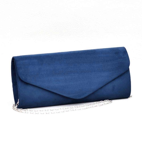 Официална дамска чанта клъч, тип плик от велур, синя