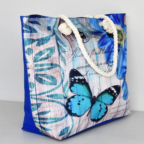 Плажна чанта голяма текстилна с пеперуда затваряне с цип  лято 2018
