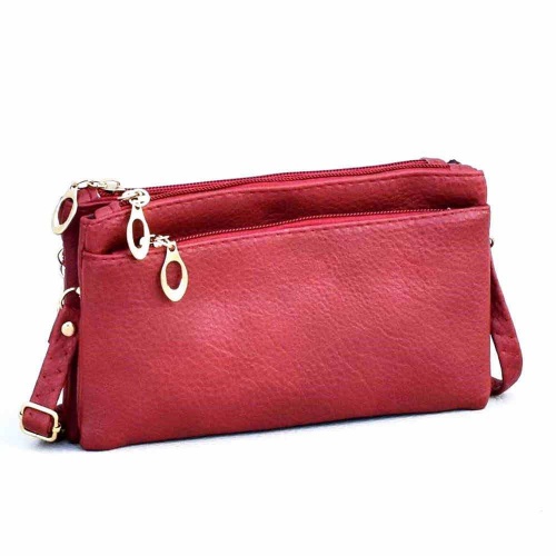 Меко дамско портмоне-чанта от еко кожа с дълга дръжка, евтино, бордо