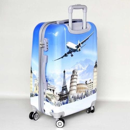 Твърд куфар с колелца от поликарбон с картинка самолет среден размер