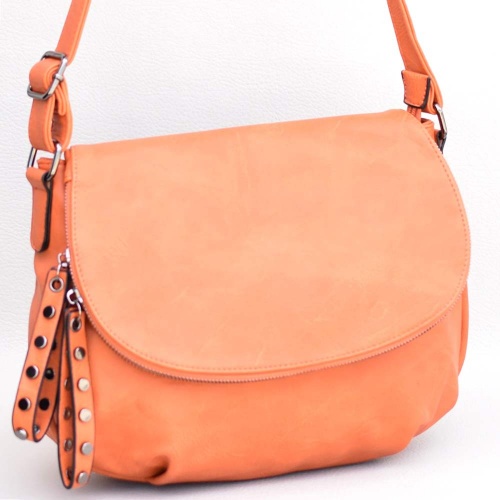 Голяма дамска чанта за през рамо, тип преметка, от висококачествена еко кожа, оранжева