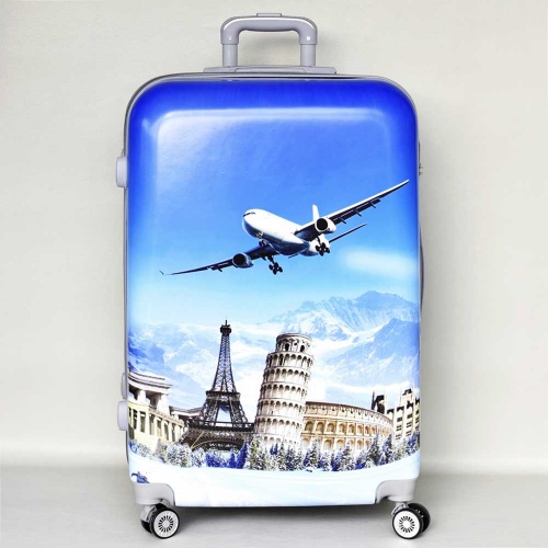 Твърд куфар с колелца от поликарбон с картинка самолет голям размер
