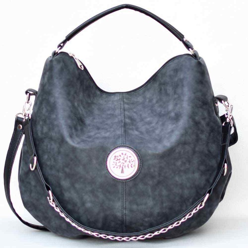 Българска дамска чанта, тип торба от еко кожа с три дръжки, черна