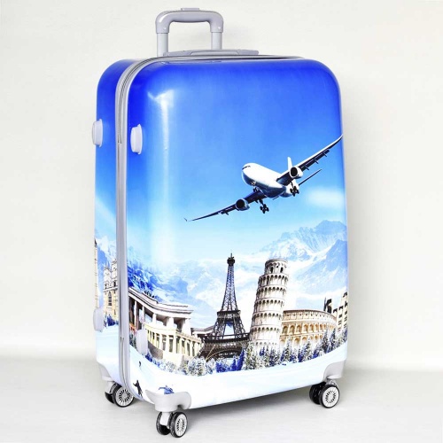 Твърд куфар с колелца от поликарбон с картинка самолет голям размер