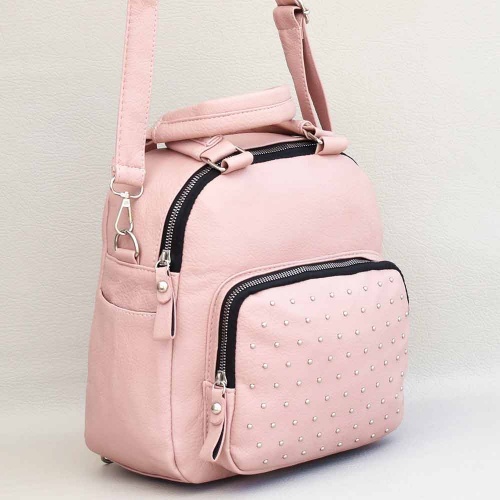 Дамска раница-чанта 2 в 1 с капси, от еко кожа, стилен модел, розова