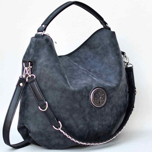 Българска дамска чанта, тип торба от еко кожа с три дръжки, черна