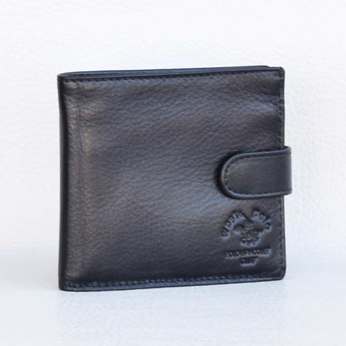 Мъжки портфейл от естествена кожа с допълнителна страница за карти и документи, черен