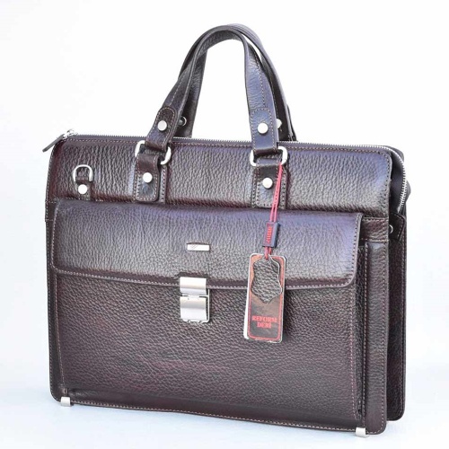 Бизнес чанта от естествена кожа REFORM, с кроко ефект, спортно-елегантен модел, цвят- кафе