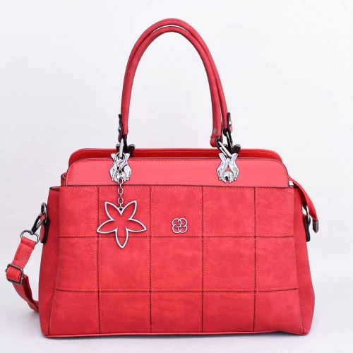 Дамска чанта, твърда, с три отделния за носене в ръка или на рамо, червена