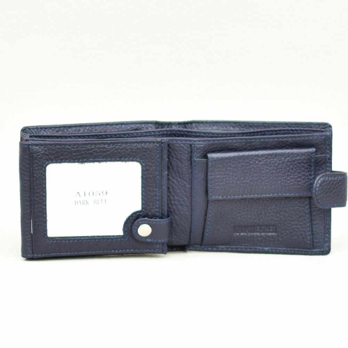 Мъжки портфейл от естествена кожа с много отделения за карти и документи, тъмно син