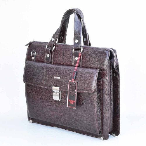Бизнес чанта от естествена кожа REFORM, с кроко ефект, спортно-елегантен модел, цвят- кафе