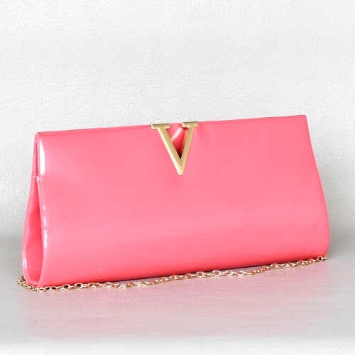 Дамска чанта клъч тип плик лачена без капак официална изчистен дизайн розова