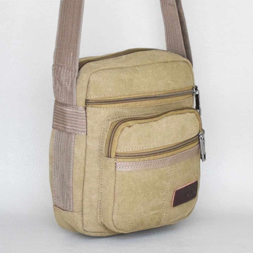 Мъжка чанта от брезент с дълга дръжка за през рамо всекидневен модел бежова