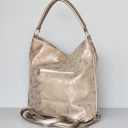 Българска дамска чанта златиста с ефект състарена кожа тип торба
