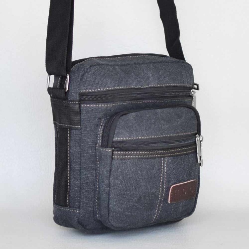 Мъжка чанта от брезент с дълга дръжка за през рамо всекидневен модел тъмно сива