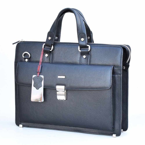 Бизнес чанта от естествена кожа REFORM, спортно-елегантен модел, черна