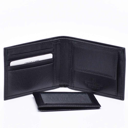 Мъжки портфейл от естествена кожа, 2в1, с вадещ се калъф за документи, черен