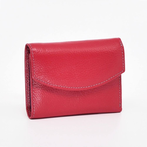 Малко дамско портмоне от естествена кожа, олекотен модел, червено