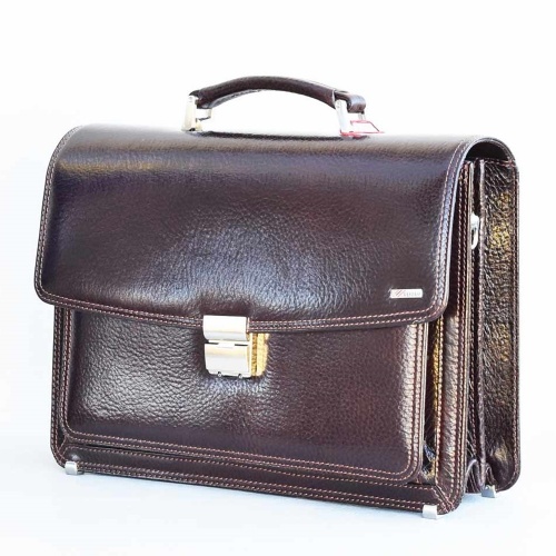 Луксозна мъжка бизнес чанта от естествена телешка кожа REFORM, с много отделения, цвят-кафе