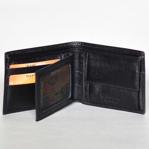 Мъжки портфейл от естествена кожа 2 в 1, с вадещ се калъф за документи, черен
