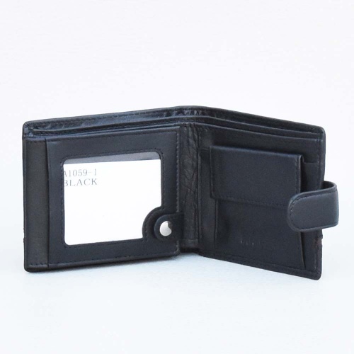 Мъжки портфейл от естествена кожа с много отделения за карти, черен