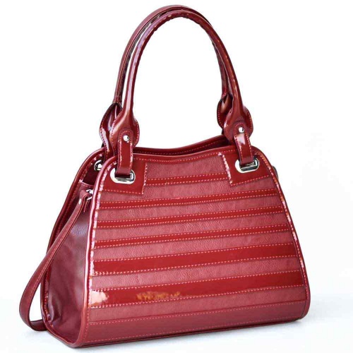 Българска дамска чанта, комбинация от лак и еко кожа, елегантен модел, бордо