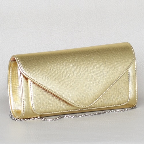 Бална дамска чанта клъч тип плик с релеф златна