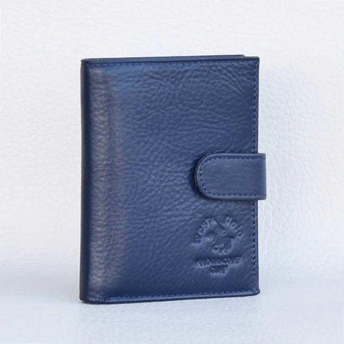 Мъжки портфейл от естествена кожа, вертикален, с допълнителна страница за документи, тъмно син