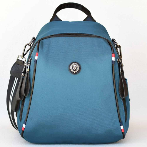Дамска раница-чанта от здрав водонепропусклив плат с два предни джоба, петролен цвят