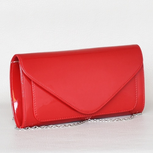 Лачена дамска чанта клъч тип плик червена официална класически дизайн