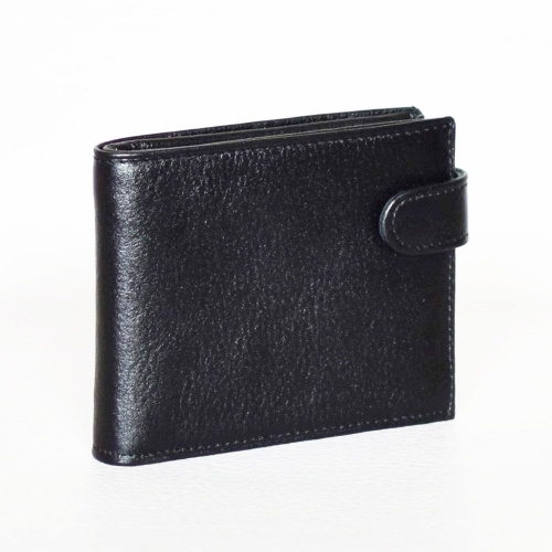 Мъжки портфейл от естествена кожа с много отделения за карти и документи, черен