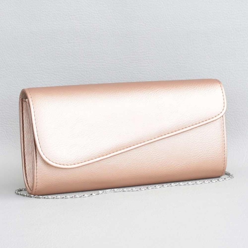 Клъч, тип плик-официална дамска чанта от еко кожа, българска, розово злато