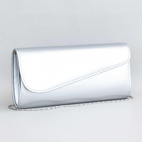 Клъч, тип плик-официална дамска чанта от еко кожа, българска, сребърна
