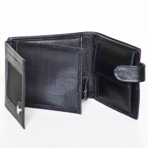 Мъжки портфейл от естествена кожа с много отделения за карти и документи, черен 